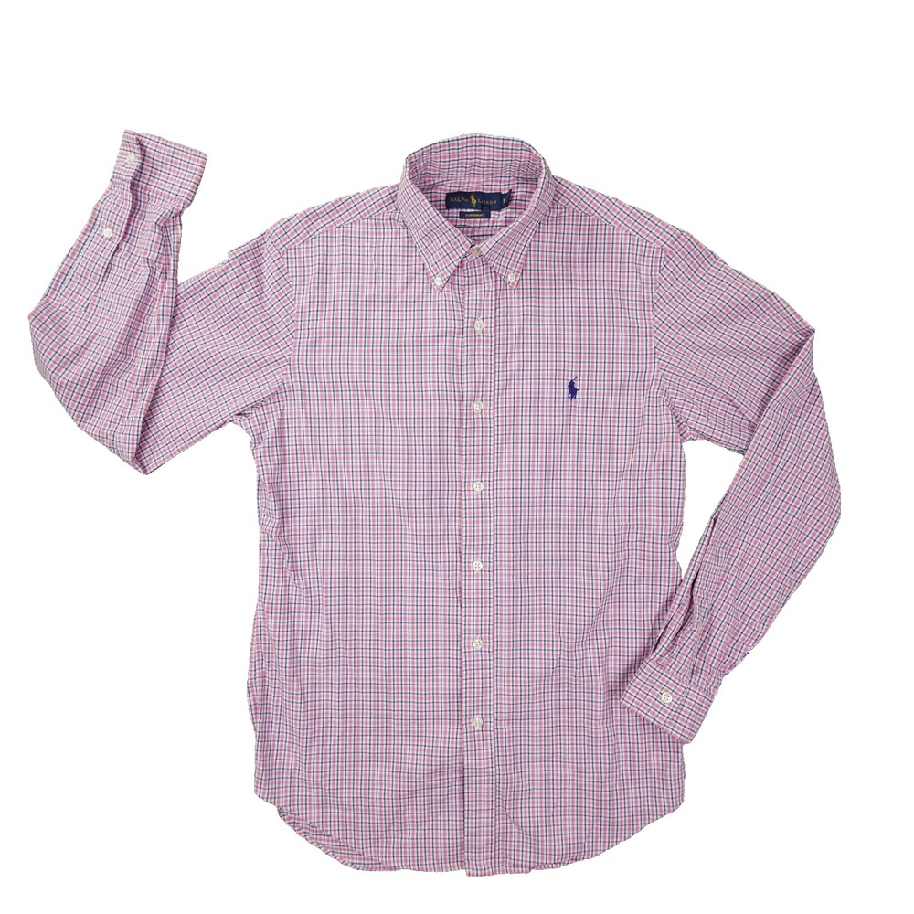 Ralph Lauren Performance Button Up Shirt Men's Small Pink Blue Plaid Preppy